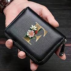 Leather Letter Printing Accordion Zipper Card Bag - Men's
