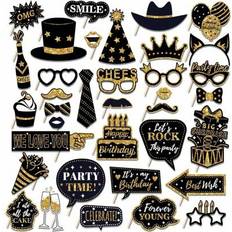 Shein Black Silver Birthday Photo Booth Props 36pcs