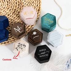 Shein Personalized Velvet Double Slots Ring Box - Multi-Functional