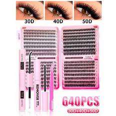 Shein 640Pcs Lash Extension Kit, DIY Eyelash Extension Kit Individual Lashes Cluster D Curling, Lash Clusters With Lash Bond, Lash Remove And Seal And Lash Applicator Brush Tool For Self Application At Home(30D-40D-50D)