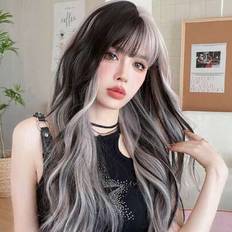 Pink Wigs Shein Nicky Wall Long Silver Gray Wavy Wig With Bangs