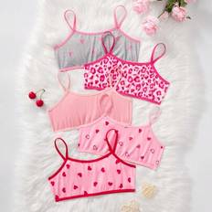Shein Tween Girl Cute Simple Leopard Print & Heart Print Soft Skin Friendly Underwear Set - 5pcs