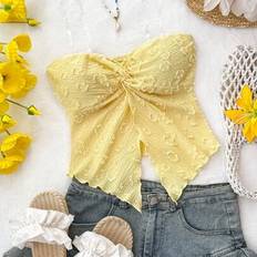 Blouses & Tunics Children's Clothing Shein Teen Girls Valentine's Day Resort Style Mustard Yellow Textured Tube Top With Front Twist - Mustard Yellow