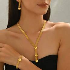 18k - Women Jewellery Sets Shein 18K Gold Plated Fashion Minimalist Hollow Pendant Necklace - Women