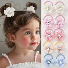 Hair Ties on sale Shein 10 Pcs Pack Baby Girls Rhinestone Flower Hair Ties