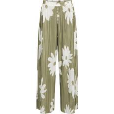 Florals Trousers Object Plisse Wide Leg Trouser Co-Ord Olive Flower Print - Green