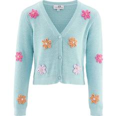 Blommiga Koftor Barnkläder Happy Girls Strickjacke - Hellblau/Orange/Himbeer/Hellpink