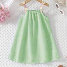 Shein Young Girl Floral Strap Casual Loose Sleeveless A-Line Striped Dress - Summer