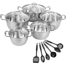 Induction pan set Shein 11 Pcs Induction Non Stick Stainless Steel Cooking Pot Pan With Lids Cookware Set