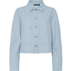 Dame - Stribede Overtøj Pieces Overgangsjakke PCBillo - Lyseblå/Offwhite