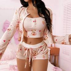 Shein Cute Ins Bear And Cake Design Women Pajama Set