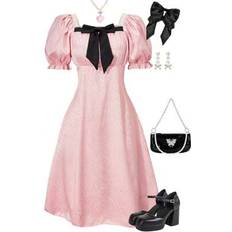 Children's Clothing Shein Girls ME Casual Street Patchwork Decorative Collar Short Sleeve Slim Fit Mini Dress - Spring/Summer
