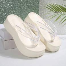 Transparent - Women Flip-Flops Shein Transparent Upper Thick Bottom Soft Sole Waterproof Non-Slip Beach Flip Flops - Transparent