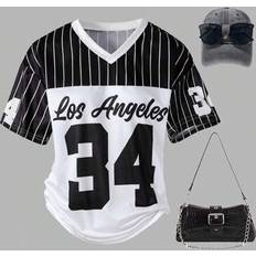 Children's Clothing Shein Teen Girls V-Neck Striped Short Sleeve T-Shirt - Summer