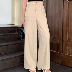 Children's Clothing Shein Teen Girls Casual Elegant Commute Daily Khaki Loose Solid Color Pants - Khaki