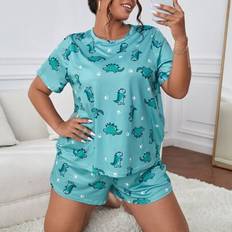 4XL Pyjamas Shein Plus Paw & Dinosaur Print Pajama Set