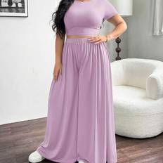 Purple Suits Shein Plus-Size Summer Women's Casual Suit - Wide-Leg Pant