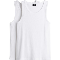 Herr - Slim Linnen H&M Slim Fit Ribbed Vest Tops 2-pack - White