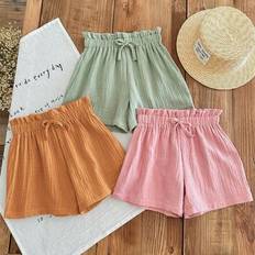 L Other Sets Children's Clothing Shein Casual Summer Set 3pcs Woven Soft Dual-Layered Gauze Ruffle Shorts - Solid Color