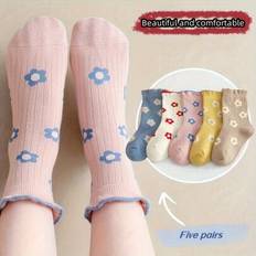 Shein Cute Floral Crew Socks For Toddlers - 5 Pairs