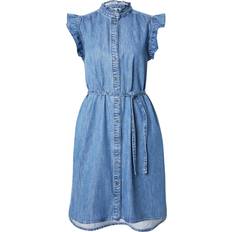 Blåa - Tyg Klänningar Only Onlshania S/L Frill Dnm Dress - Blå