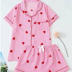 Stripes Pyjamas Shein Striped Heart Pattern Short Sleeve & Shorts Women Pajama Set