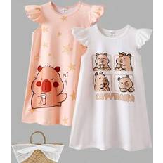 Children's Clothing Shein Cute Cartoon Print Casual & Comfortable Spring/Summer Dress - White