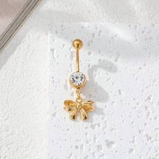 Piercings Shein Elegant 18K Gold Plated Bowknot Navel Piercing Ring - Copper/Stainless Steel