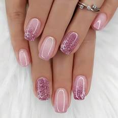 Pink False Nails Shein Enhance Your Look 24Pcs Medium Coffin Super Glossy Press On Nails - Pink