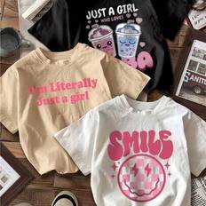 Children's Clothing Shein Teens Girls Casual Printed Round Neck Short Sleeve T-Shirt - Colorful