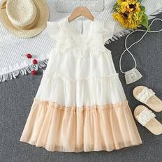 Children's Clothing Shein Tween Girl Cap Sleeve Round Neck Cute Butterfly Patchwork Dress
