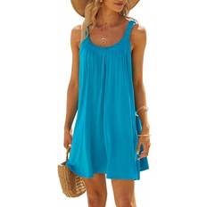 Shein Women's Summer Short Beach Dress Solid Color Sleeveless Backless U Neck Beachwear