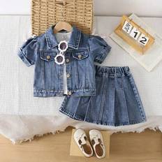 Children's Clothing Shein Girls Casual Ensemble Camisole Bow Decor Jacket - Pleated Skirt