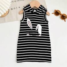 Children's Clothing Shein Baby Girl Cute Easter Summer Knitted Striped Rabbit Cartoon Pattern Dress - Spring