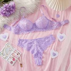 Purple - Women Lingerie Sets Shein Lace Trim Sexy Lingerie Set - Women