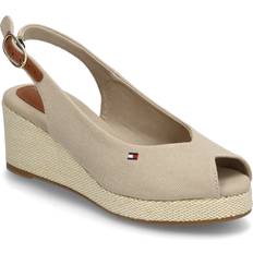 Tommy Hilfiger Sandaler med hæl Tommy Hilfiger Flag Mid Wedge Espad Slingback - Beige