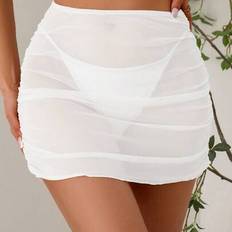 Shein Solid Color Sheer Ruched Casual Holiday Mini Skirt Coverup