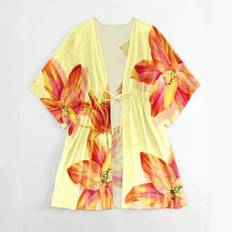 L Swimsuit Cover-Ups & Sarong Wraps Shein Women's Floral Print Batwing Sleeve Kimono Cover-Up - Vacation