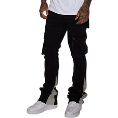 Fashion Nova Carried Cargo Stacked Skinny Flared Jeans - Black