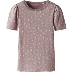 Børnetøj Name It Organic NMFHoise T-shirt - Mørkelilla/Hvid