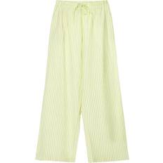 Linen Underwear Bershka Tie Waist Wide Leg Linen Trousers - Lime Stripe - Green