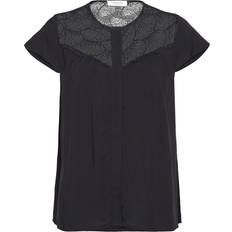 Dam - Hög krage Blusar Rosemunde Rwelif Capsleeve Regular Lace Blouse Dam Kortärmade T-shirts - Sort