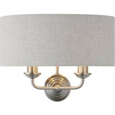 Indoor Lighting Wall Lamps Endon Highclere Twin Brushed Chrome/Natural Wall light