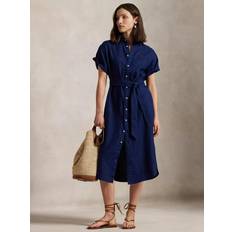 Polo Ralph Lauren Logo Pure Linen Shirt Dress - Navy