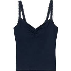 Jersey Tank Tops Bershka Lace Top With Straps - Navy