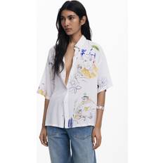Donna Bluse Desigual Chemise Fluide Imprimée À Manches Courtes - Blu/Giallo/Rosso