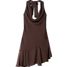 Bershka Chiffon Frill Detail Mini Dress - Brown