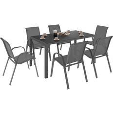IDMarket Salon Jardin Madrid Table 150 Cm Et 6 Chaises Empilables Gris Anthracite Ensemble repas de patio, 1 Table incluse 6 Chaises