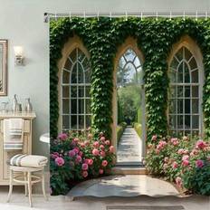 Shower Curtains Shein Arch Garden Print Bathroom Shower Curtain 1pc