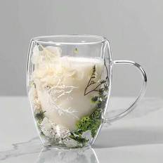 Shein Unique Dried Flower Decoration Double Walled Glass Mug Cup